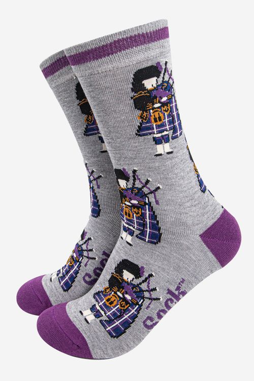 Men's Bamboo Socks - Grey Marl/Purple, Piper