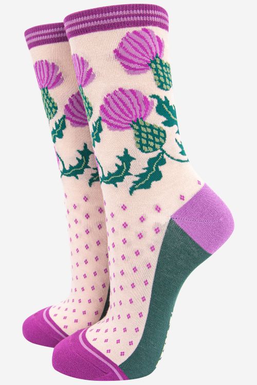 Women's Bamboo Socks - Purple/Green, Scottish Thistle