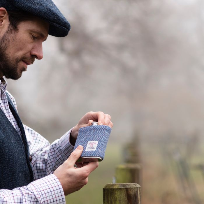 6oz Harris Tweed Hip Flask - Gift Boxed