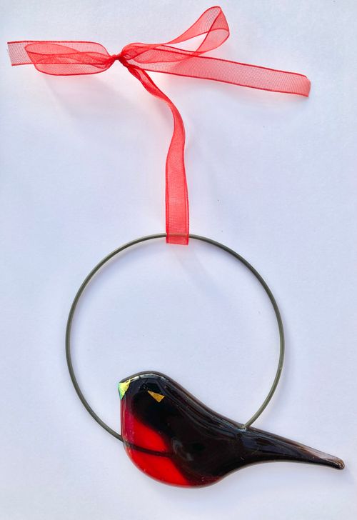 Fused Glass Robin Circle Hanging