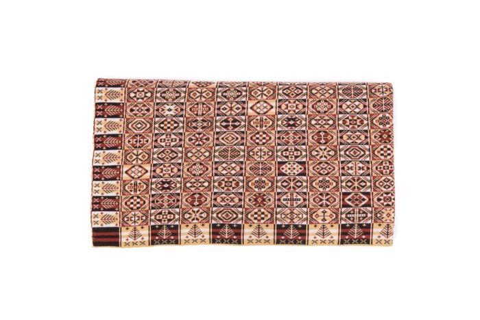 Heritage throw in checkerboard of colours and Fair Isle patterns with trees around edges