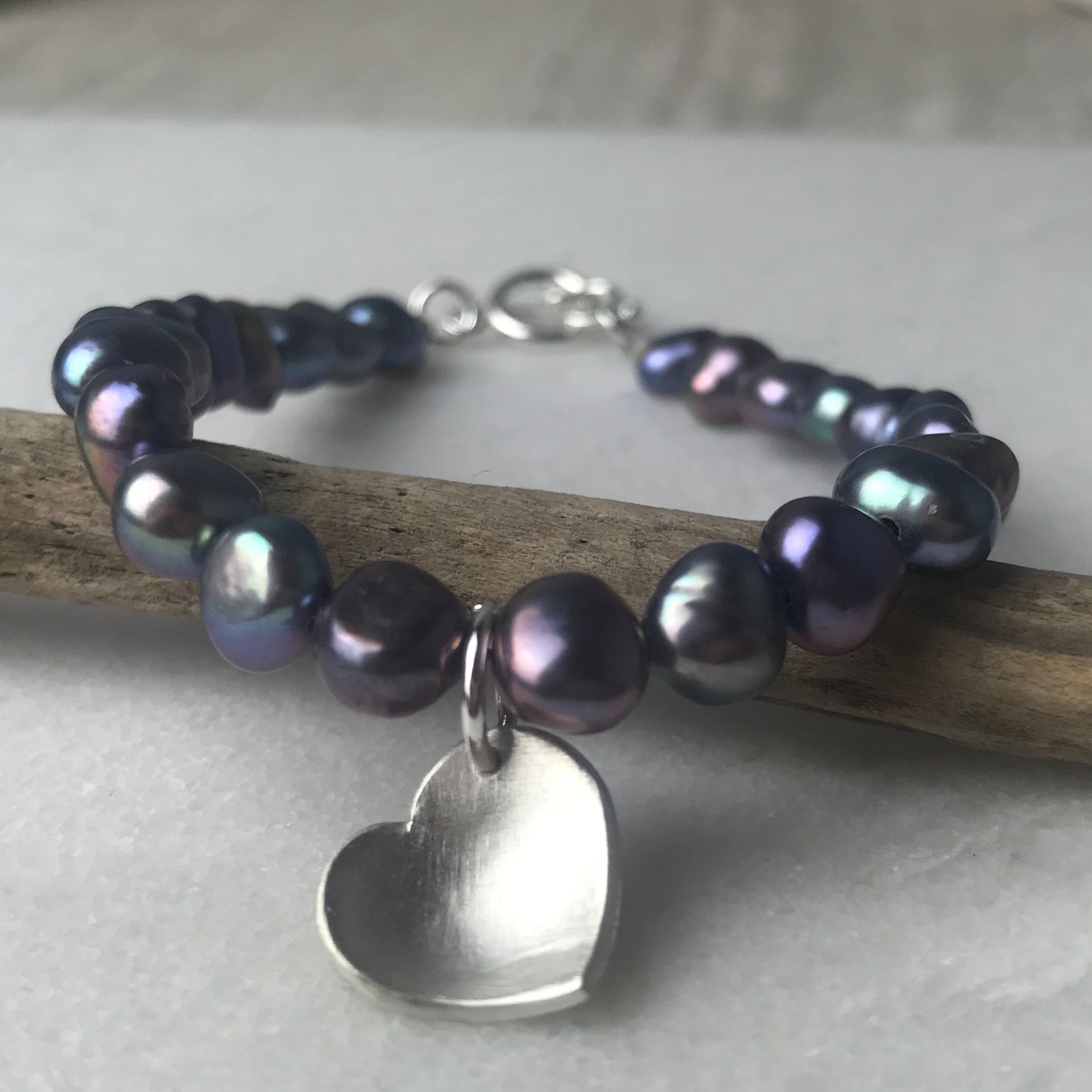 Peacock Pearl Heart Bracelet