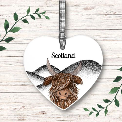 Scottish Ceramic Heart - Highland Cow