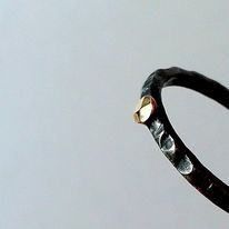 Tiny Hammered Ring with 9ct Gold