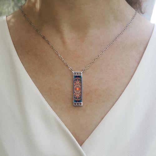 Stainless Steel & Decorated Walnut Necklace