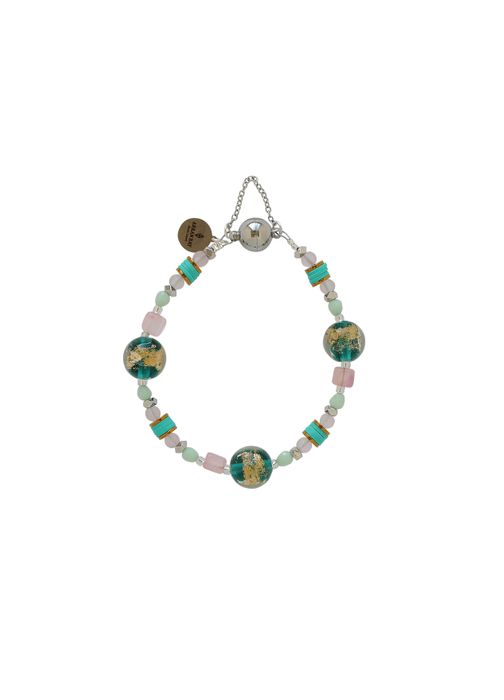 Libra: Foil glass and pink agate long necklace