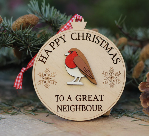 Great Neighbour 'Happy Christmas' Wooden Hanging Christmas Decoration