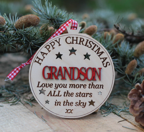 Grandson Love You More Than All The Stars Wooden Hanging Christmas Decoration