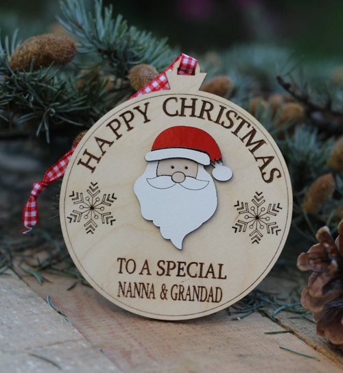 Special Nanna & Grandad 'Happy Christmas' Wooden Hanging Christmas Decoration