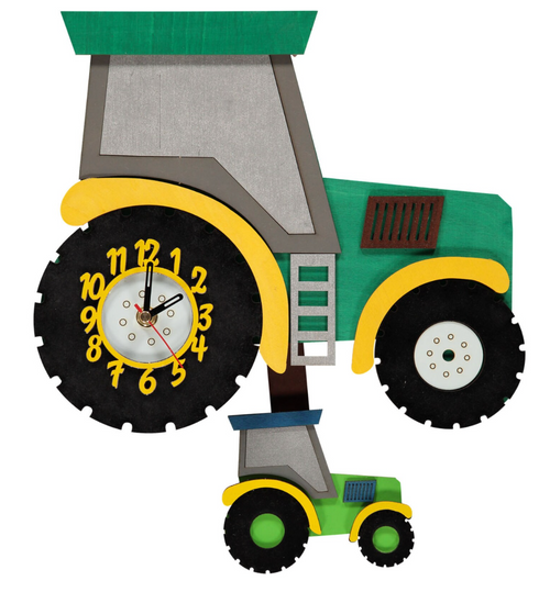 Green Tractor Wooden Pendulum Wall Clock