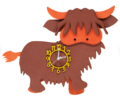 Highland Cow Wooden Pendulum Clock