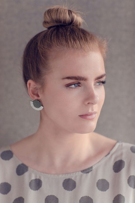 Half Moon Plywood & Silk Stud Earrings