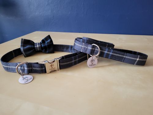 Ancient Patriot Tartan Dog Collar, lead and bowtie