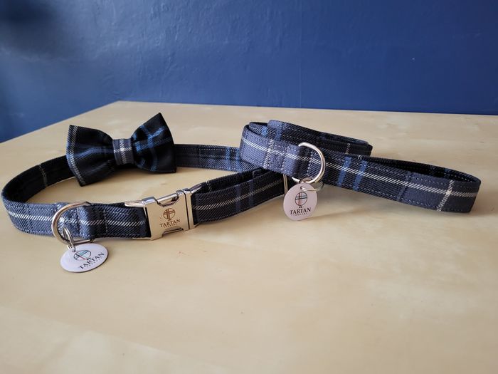 Ancient Patriot Tartan Dog Collar, lead and bowtie