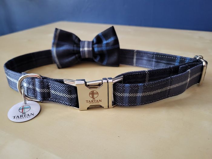 Ancient Patriot Tartan Dog Collar, lead and bowtie