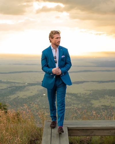 Teal Blue Linen Suit