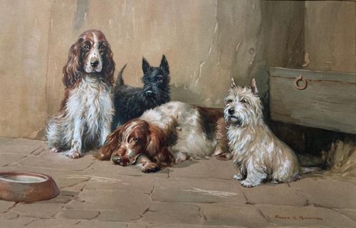 Frank K. Rawling (British 19th C) 'Spaniels and Terriers' Watercolour 24 x 31 ins (framed size)