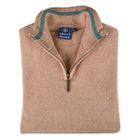 Albert and Maurice Netherton Sand Oatmeal Lambswool Zip Neck Jumper