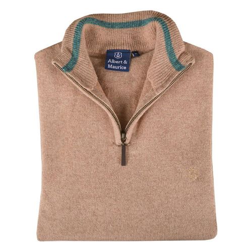 Albert and Maurice Netherton Sand Oatmeal Lambswool Zip Neck Jumper