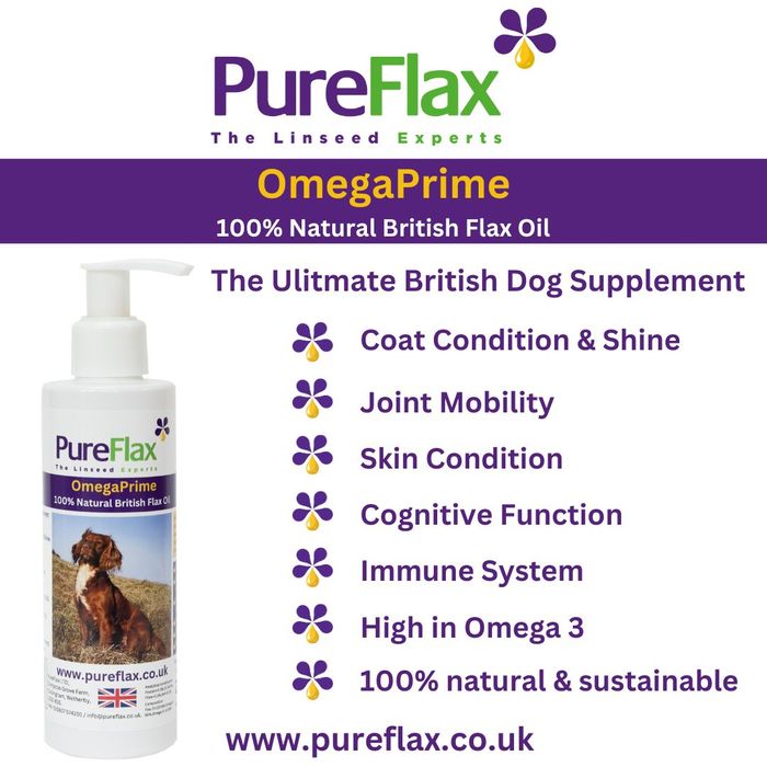 PureFlax OmegaPrime Oil: 100% Natural British Flax Oil for all Dogs