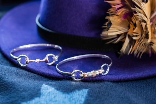 Exclusive Sterling Silver & 18ct Rose Gold Plate Cherry Roller Snaffle Bangle With Champagne CZ Starlight Roller Bead