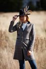 Annabella Racing Coat, Navy Fedora Hat & Deluxe Feather Hat Pin
