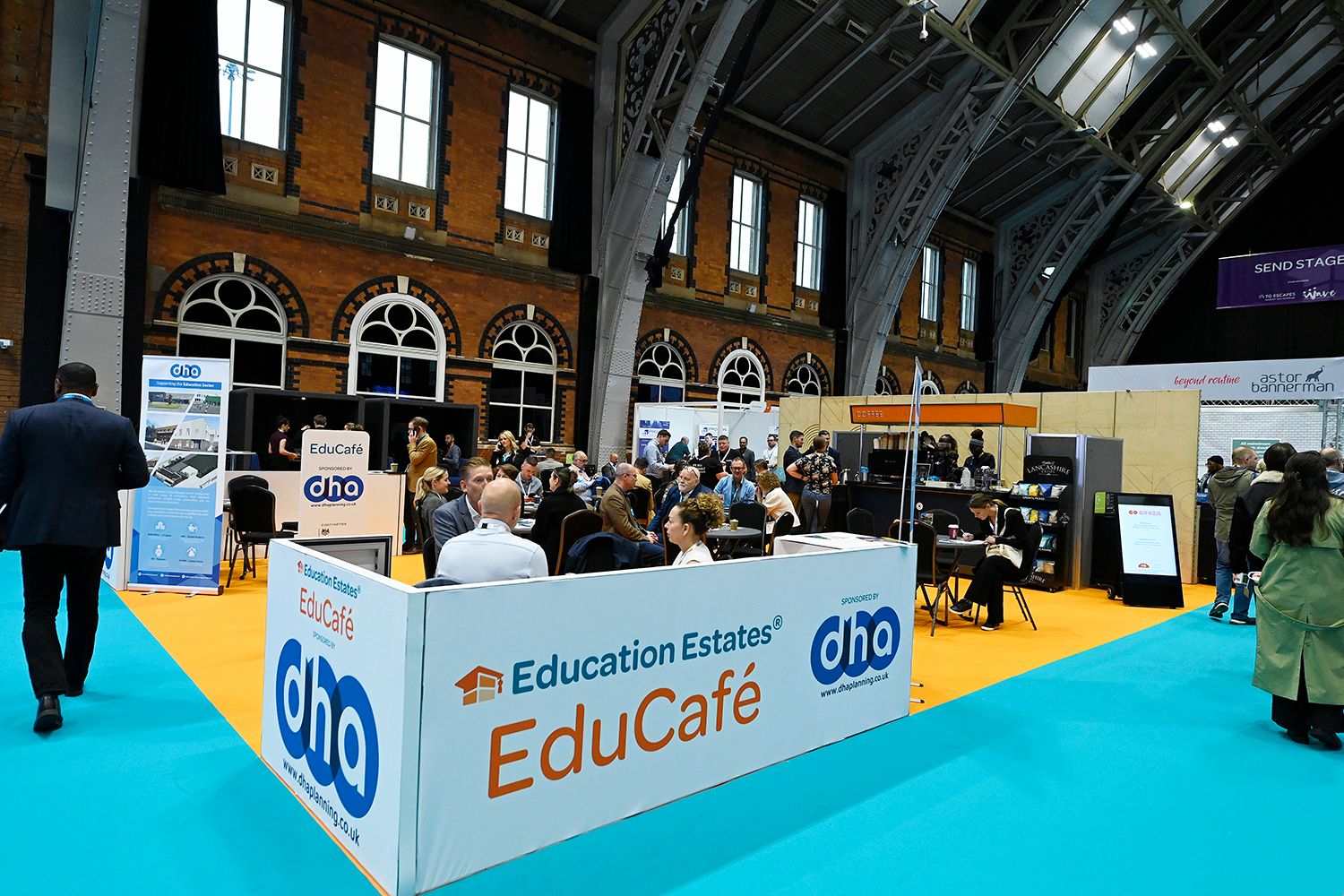 Delegates networking and relaxing in the EduCafé area at Education Estates® Exhibition in Manchester Central