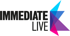 Immediate Live logo. White background, on the right side of the logo there is a geometric design