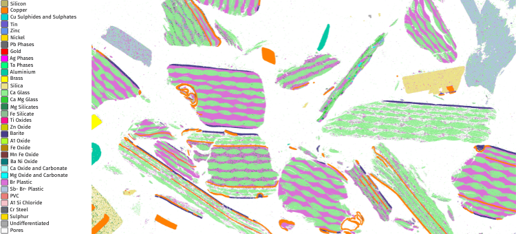 Left: legend. Right: 8mm shredded PCB sample AMICS image