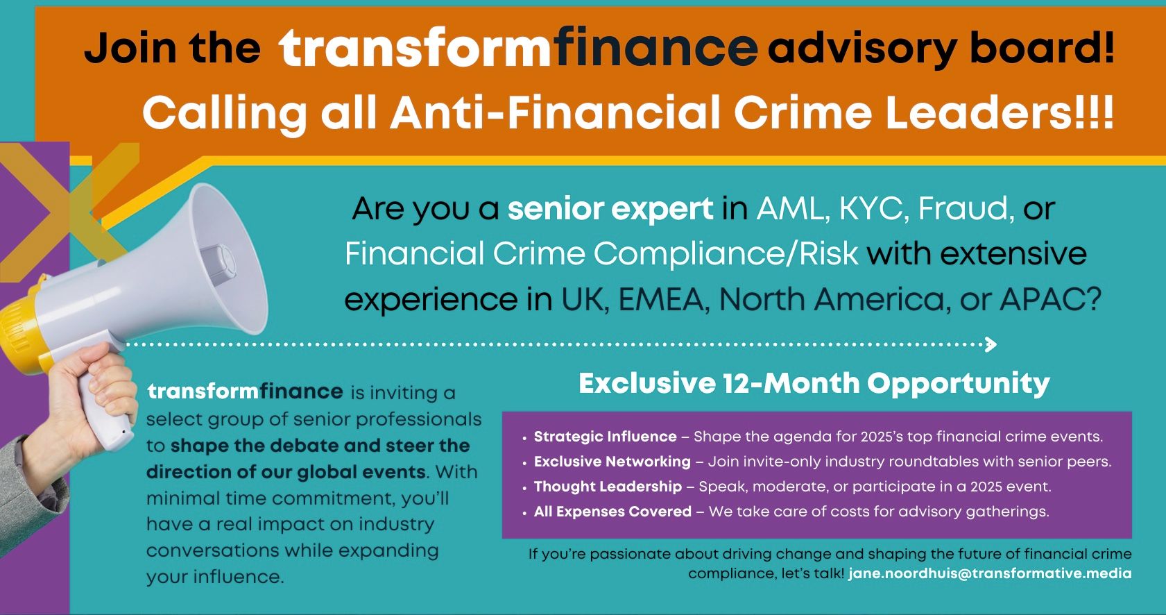 Calling All Anti-Financial Crime Leaders – Join the Transform Finance Advisory Board!