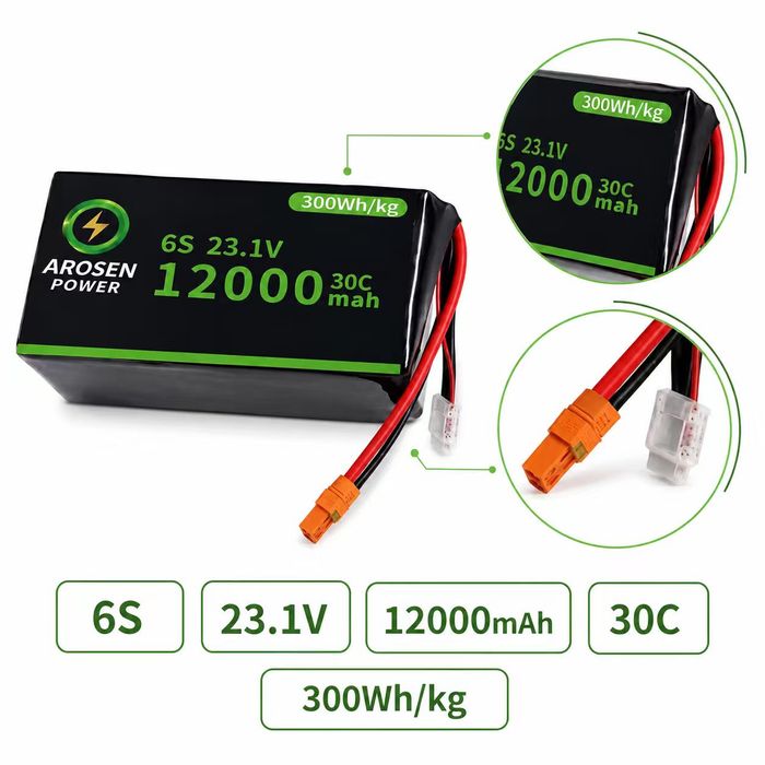 6S,23.1V,12000mah, 30C,300Wh/kg