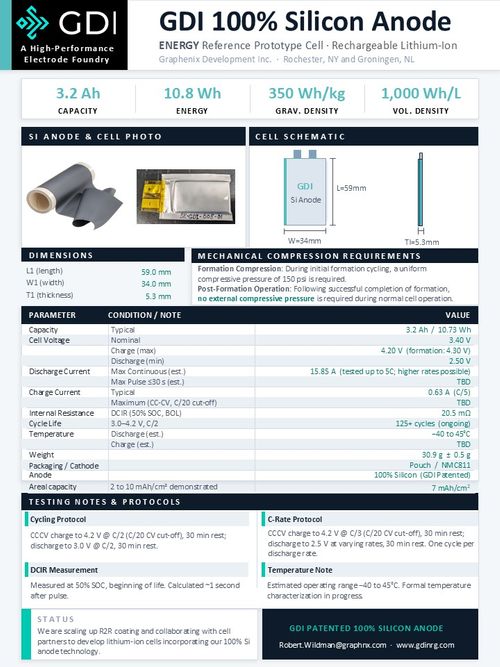 GDI 100% Silicon Anode