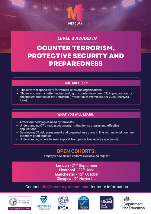 Level 3 Award in Counter Terrorism, Protective Security and Preparedness