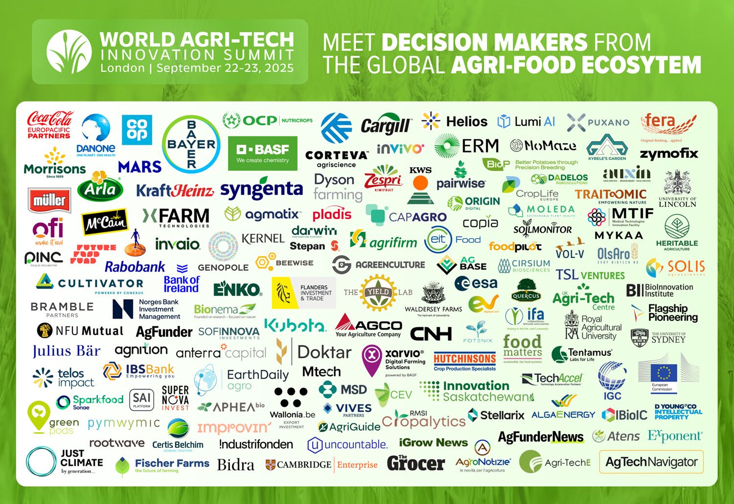 The businesses that'll be present at the World Agri-Tech Innovation Summit in London